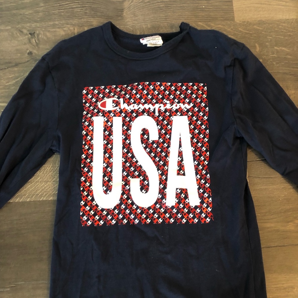 Champion USA Dark Blue Long Sleeve Men’s T-shirt